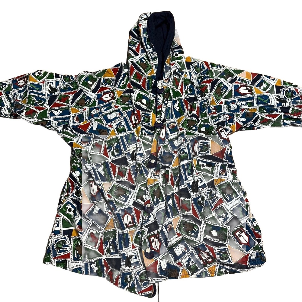 Bonzo Bonz New Zealand Hoodie Jacket REVERSIBLE Maori Bonz Print Button Cotton L